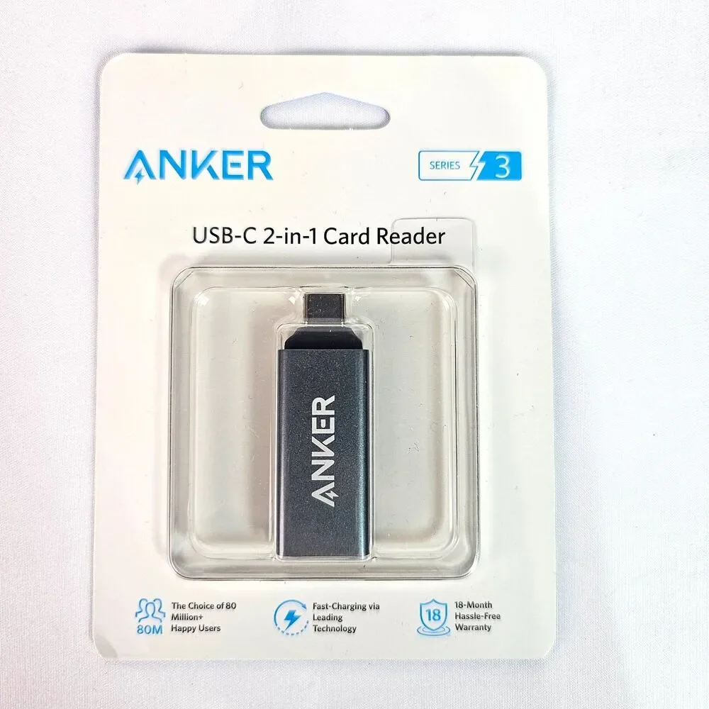 Anker USB-C 2-in-1 SD MicroSD Card Reader Adapter Series 3 Gray New